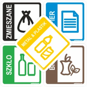 Zestaw naklejek na kosze do segregacji odpadów – piktogram (15W5(