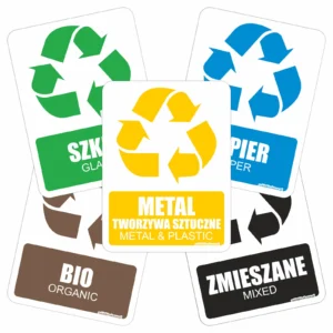 Zestaw 5 naklejek na kosze – dwujęzyczny (PL/EN)