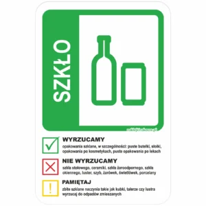 Naklejka na kosz do segregacji odpadów szklanych z instrukcją (30W5)