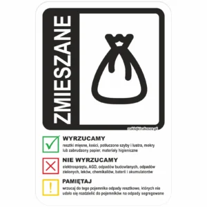 Naklejka na kosz do segregacji odpadów zmieszanych z instrukcją (30W5)
