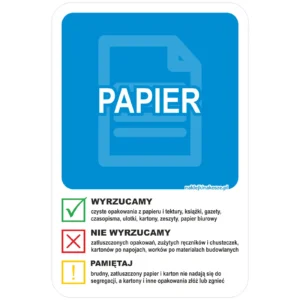 Naklejka na kosz do segregacji odpadów papierowych z instrukcją (30W5)