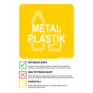 Naklejka na kosz do segregacji odpadów z tworzyw sztucznych (metal i plastik) z instrukcją (30W6)