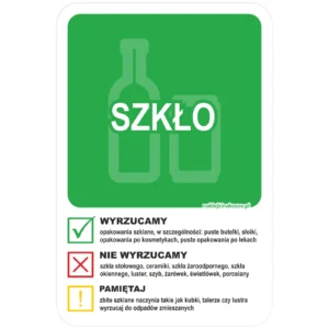 Naklejka na kosz do segregacji odpadów szklanych z instrukcją (30W6)