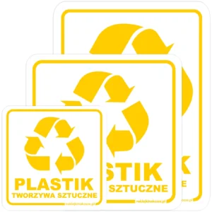 Naklejka na kosz Plastik / tworzywa sztuczne – biała z kolorową grafiką - różne rozmiary