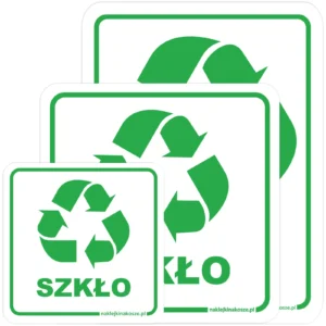 Naklejka na kosz Szkło – biała z kolorową grafiką - różne rozmiary