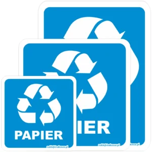 Naklejka na kosz do segregacji papier - kolorowe tło z białą grafiką (W2)