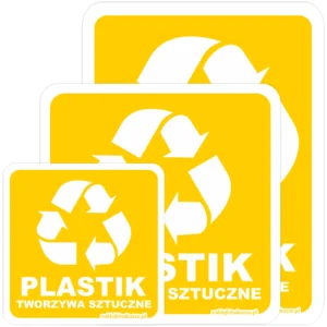 Naklejka na kosz Plastik / tworzywa sztuczne – biała z kolorową grafiką - różne rozmiary (W2)