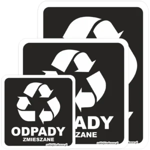 Naklejka na kosz na odpady zmieszane - kolorowe tło z białą grafiką (W2)