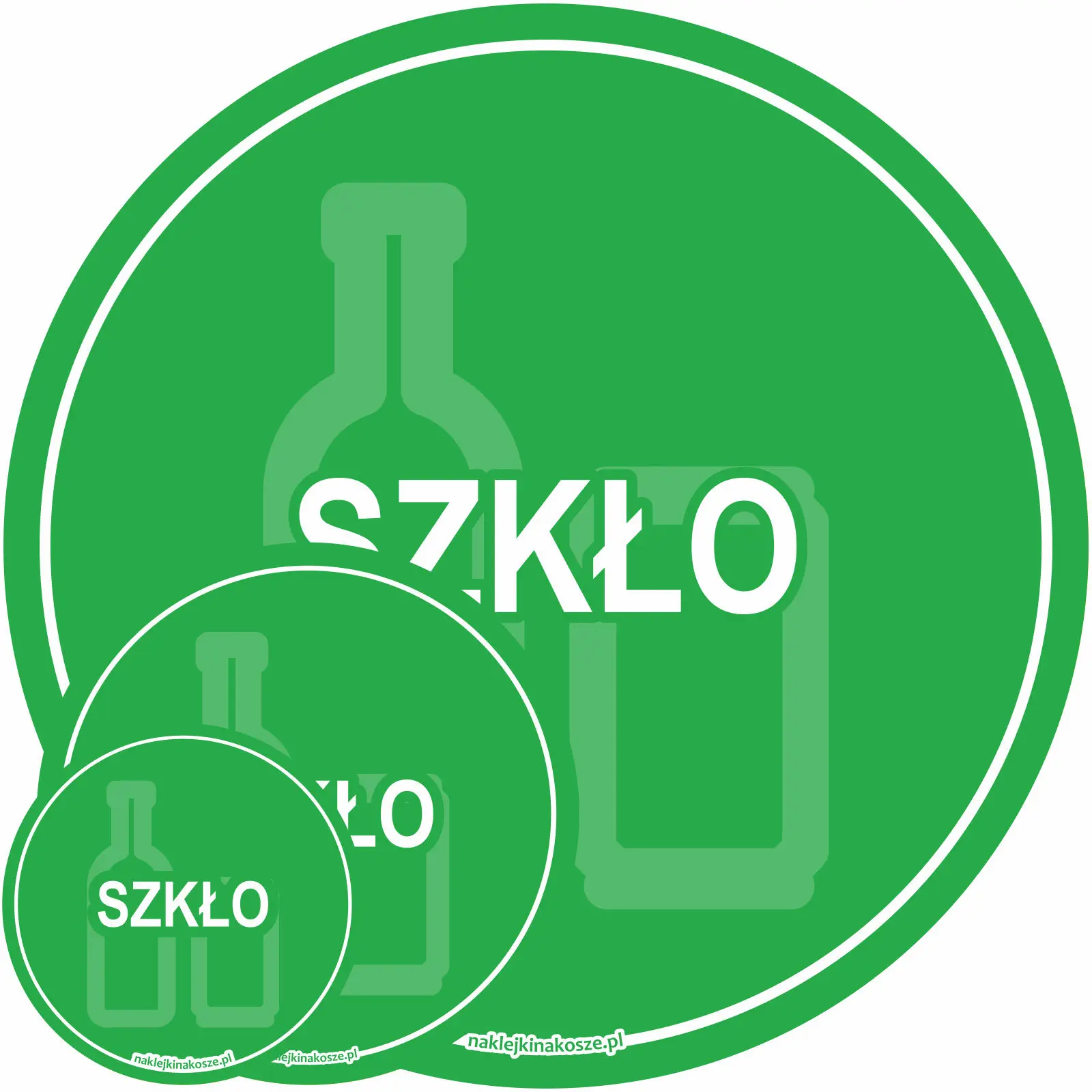 Naklejka na kosz Szkło – okrągła, kolorowa z białą grafiką - różne rozmiary